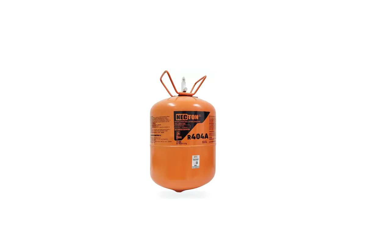 Garrafa Necton R-404A de 9,5 kg sobre fondo blanco