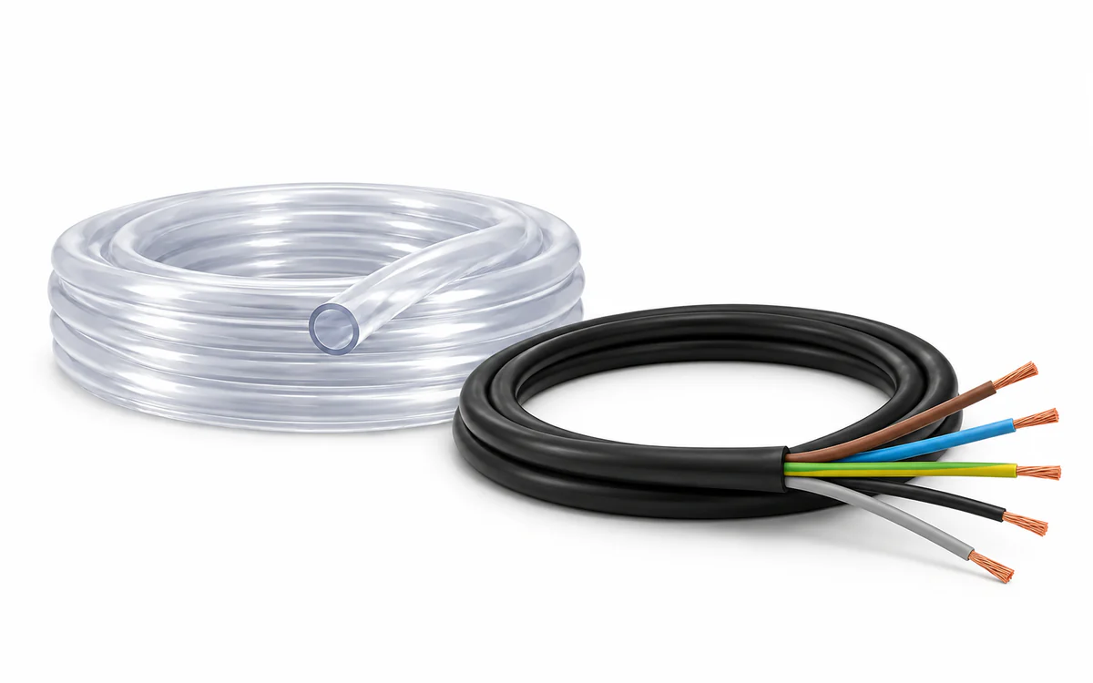 Imagen ilustrativa de combo de cable de cinco conductores y manguera cristal de desagüe